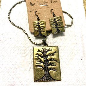 Lucky You tree of life necklace & earring set NWT